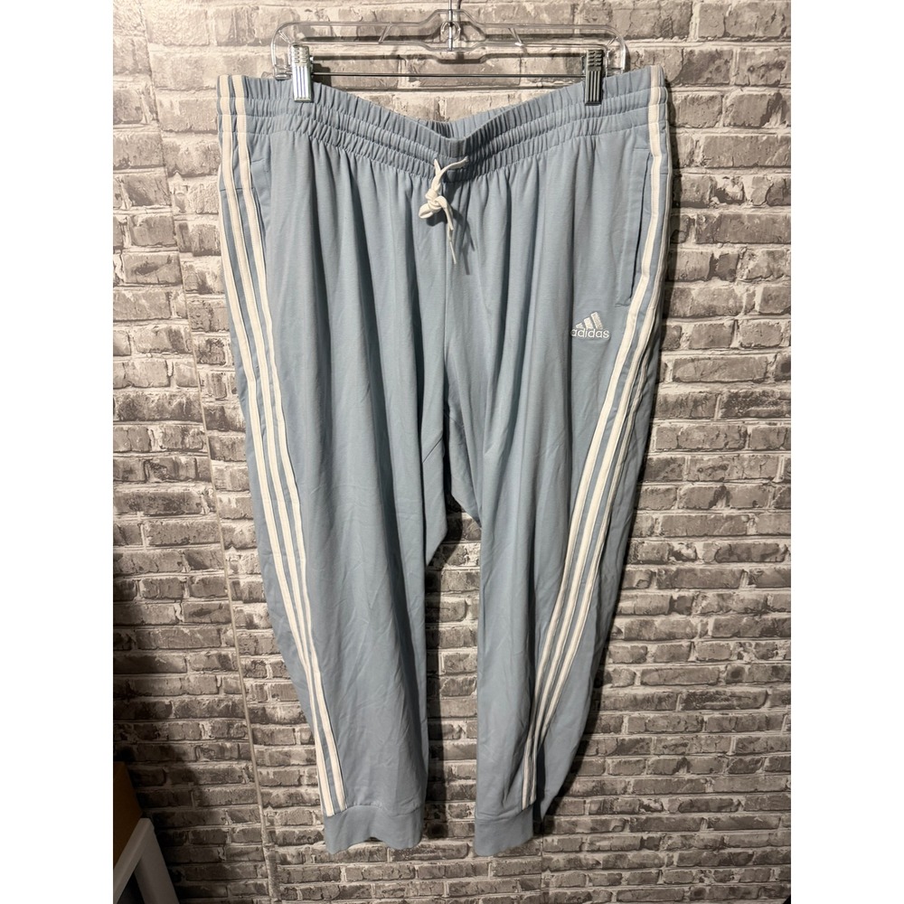 Adidas Womens Light Blue 3-Stripe Jogger Pants Regular Fit Size 2X New